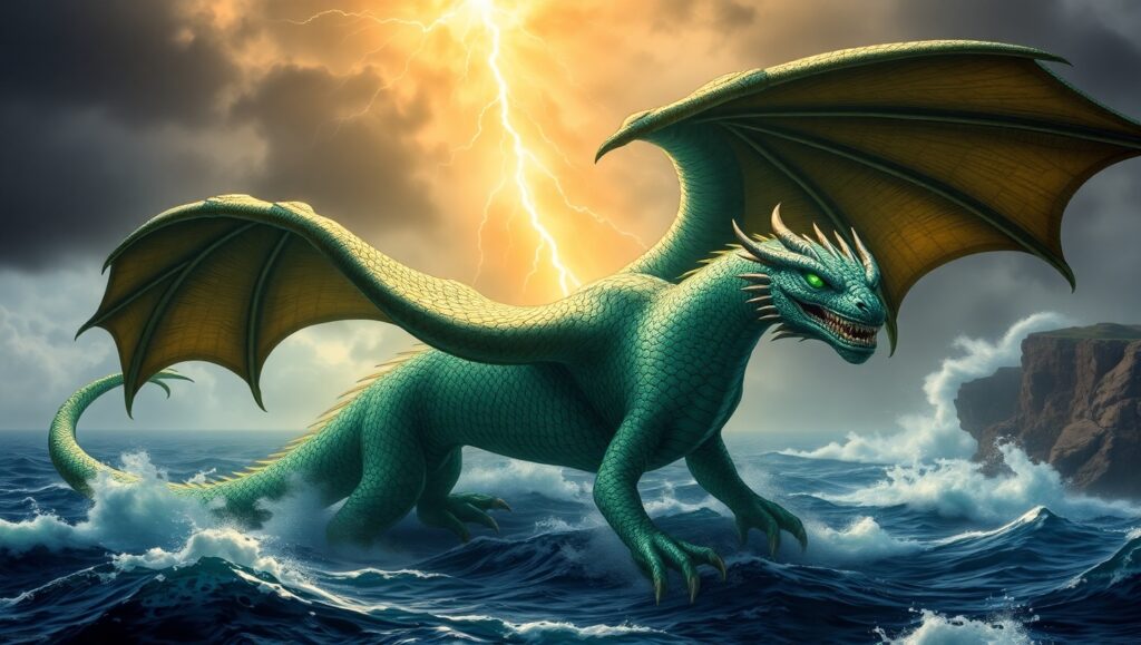 Epic Dragon Over Stormy Ocean – free AI stock image