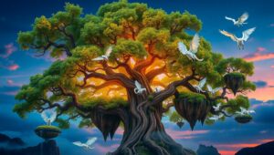 Epic Fantasy of the Celestial Tree – free AI stock image