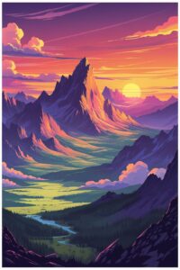 Epic Mountain Landscape at Sunset – free AI stock image