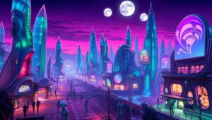 Ethereal Alien City at Dusk – free AI stock image
