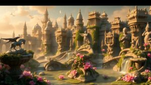 Ethereal Bronze Cityscape – free AI stock image