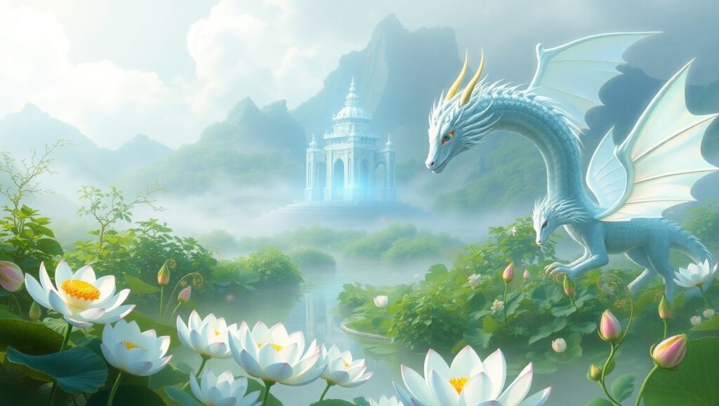Ethereal Crystal Temple Landscape – free AI stock image