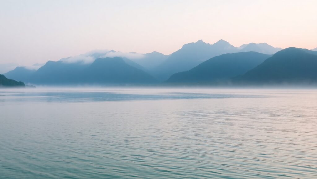 Ethereal Dawn Over Tranquil Lake – free AI stock image