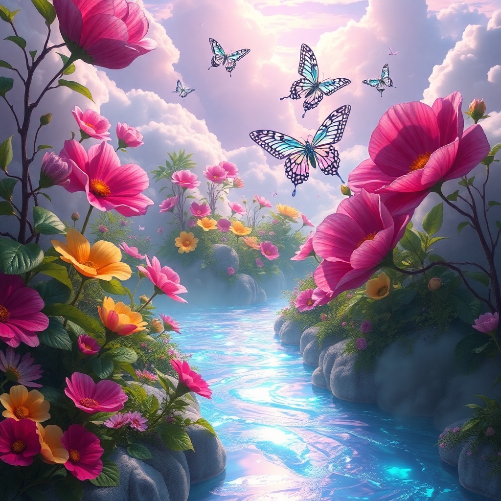 Ethereal Dreams in a Floating Garden – free AI stock image