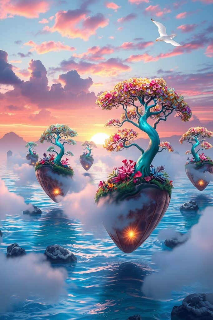 Ethereal Dreamscape with Floating Islands – free AI stock image