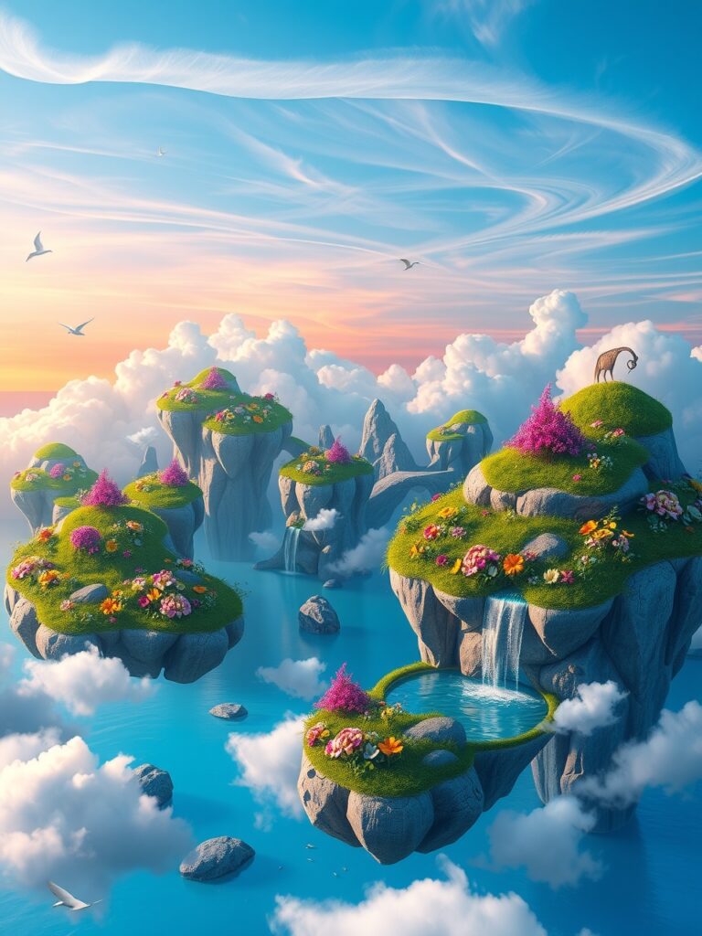 Ethereal Dreamscapes of Floating Islands – free AI stock image