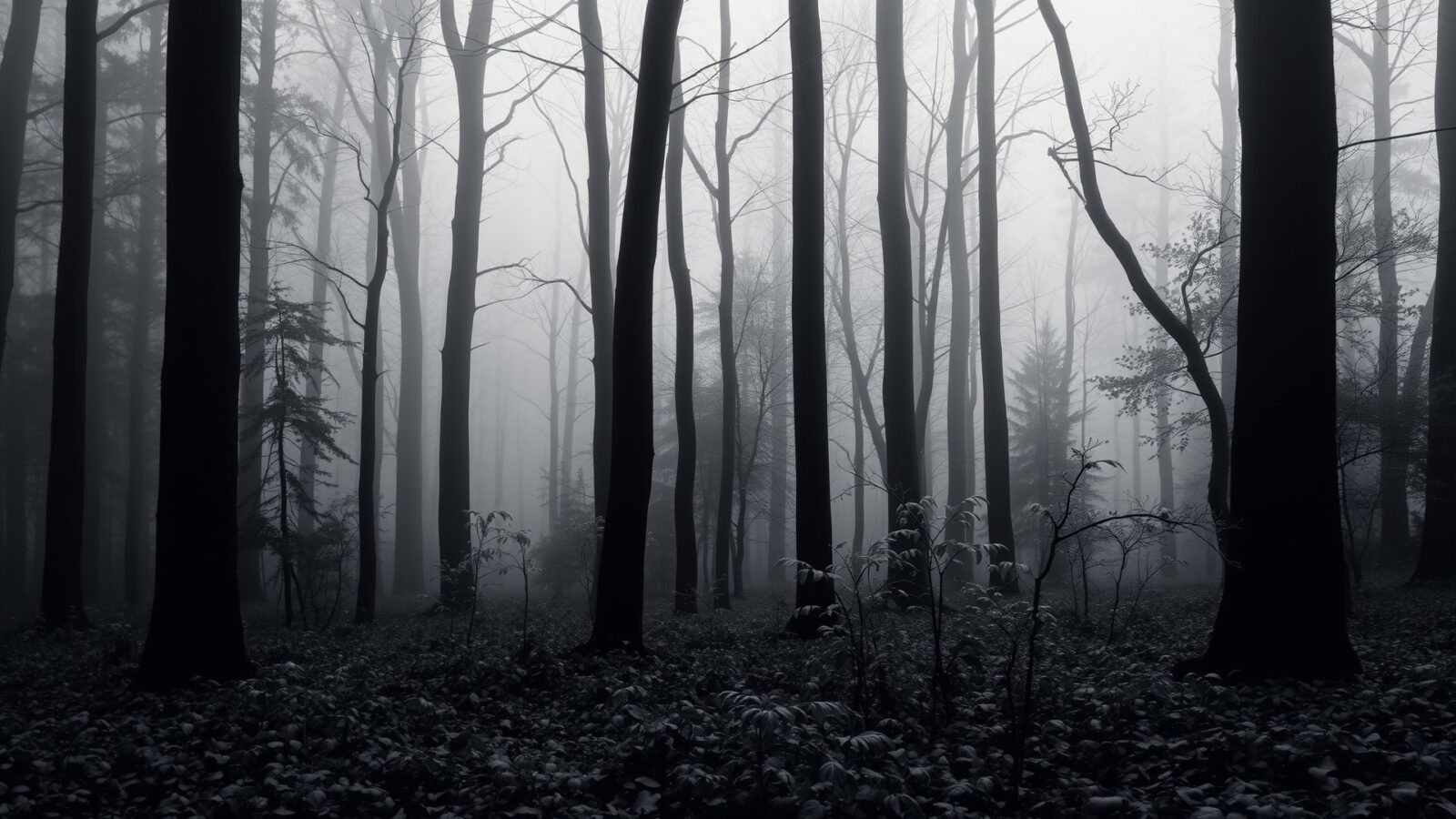 ethereal forest in monochrome shadows