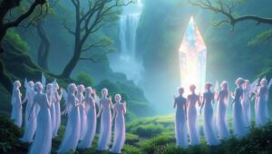 Ethereal Gathering by the Crystal – free AI stock image