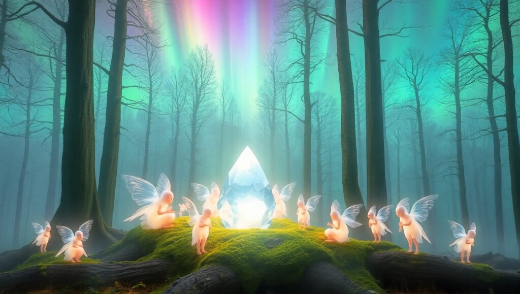 Ethereal Gathering in Mystic Forest – free AI stock image