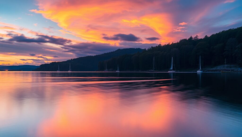 Ethereal Lakeside Sunset Capture – free AI stock image