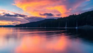 Ethereal Lakeside Sunset Capture – free AI stock image