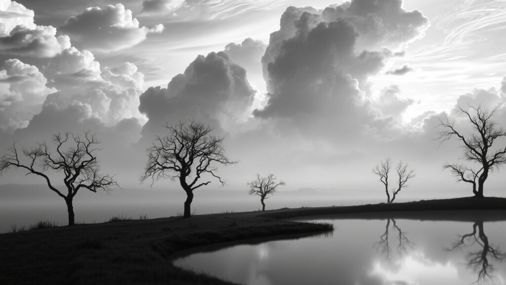 Ethereal Landscape in Monochrome Shades of Gray Image – free AI stock image