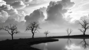 Ethereal Landscape in Monochrome Shades of Gray Image – free AI stock image