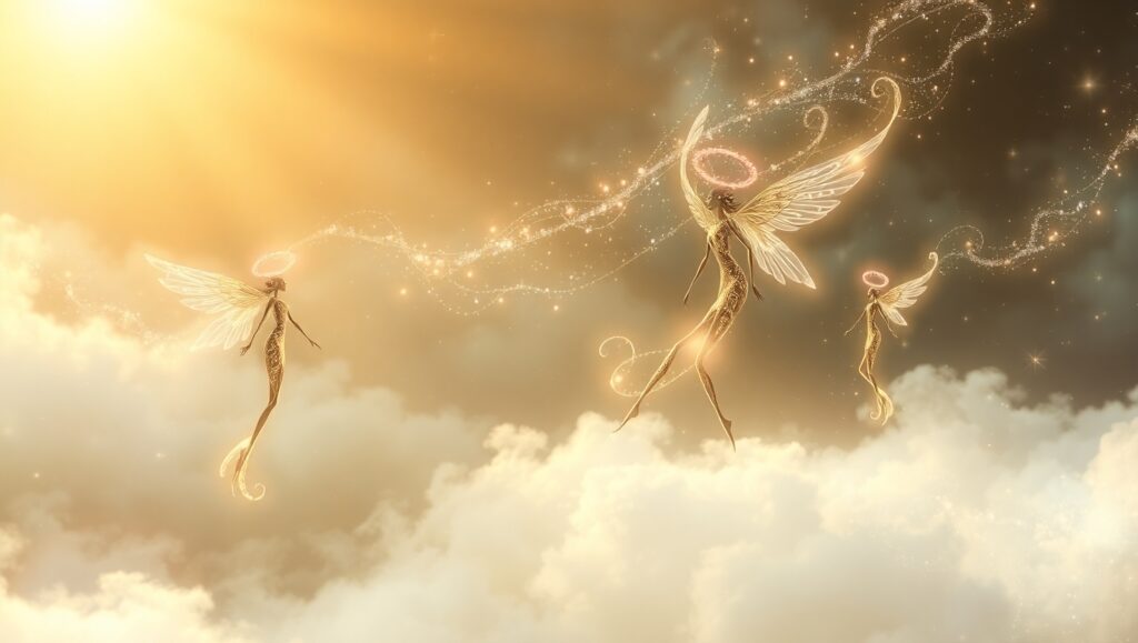 Ethereal Landscape of Celestial Beings – free AI stock image