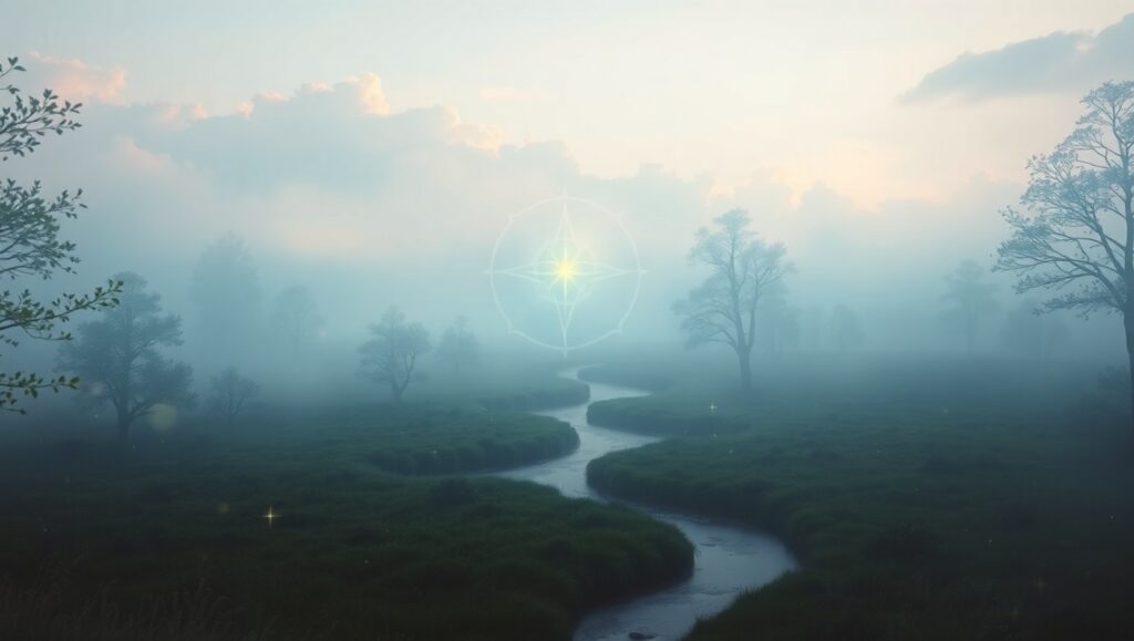 Ethereal Light in Serene Landscape – free AI stock image