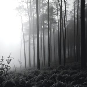 Ethereal Monochrome Forest Landscape – free AI stock image