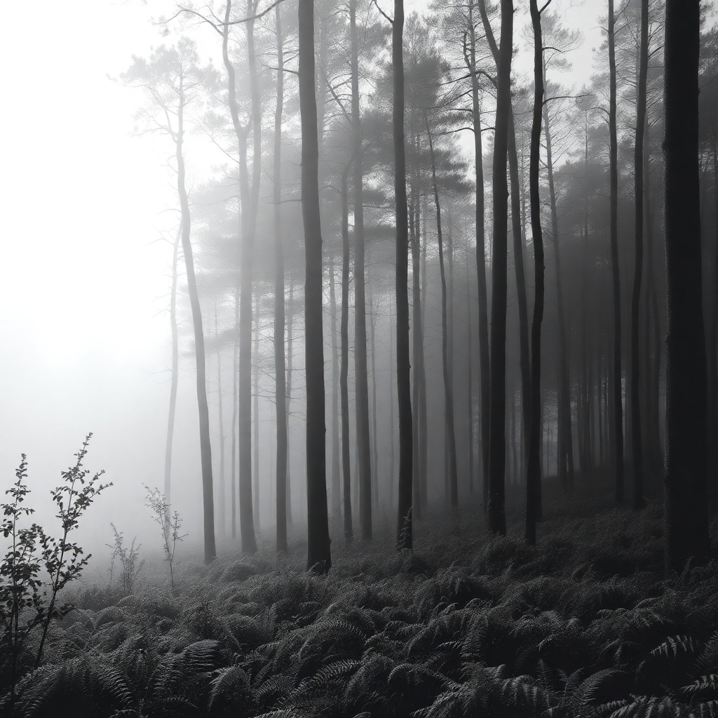 Ethereal Monochrome Forest Landscape – free AI stock image
