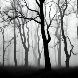 Ethereal Monochrome Forest Landscape – free AI stock image