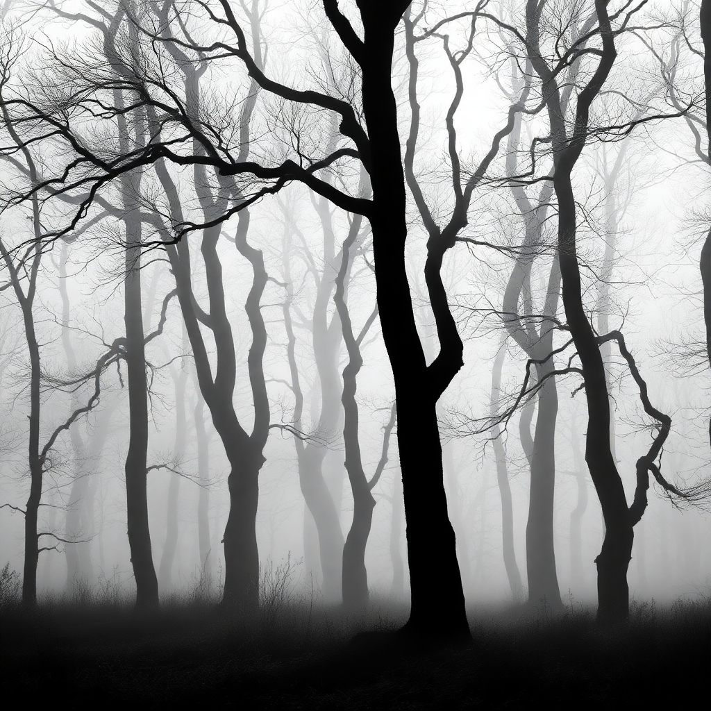 Ethereal Monochrome Forest Landscape – free AI stock image