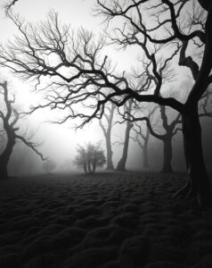 Ethereal Monochrome Forest Scene – free AI stock image