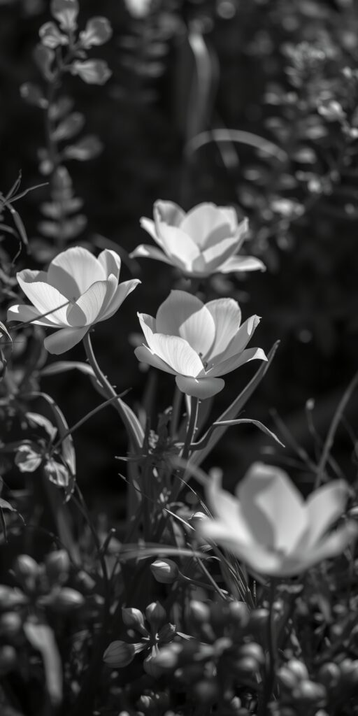 Ethereal Monochrome Garden Landscape – free AI stock image