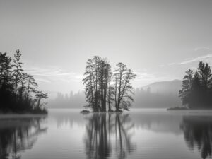 Ethereal Monochrome Landscape at Dawn – free AI stock image