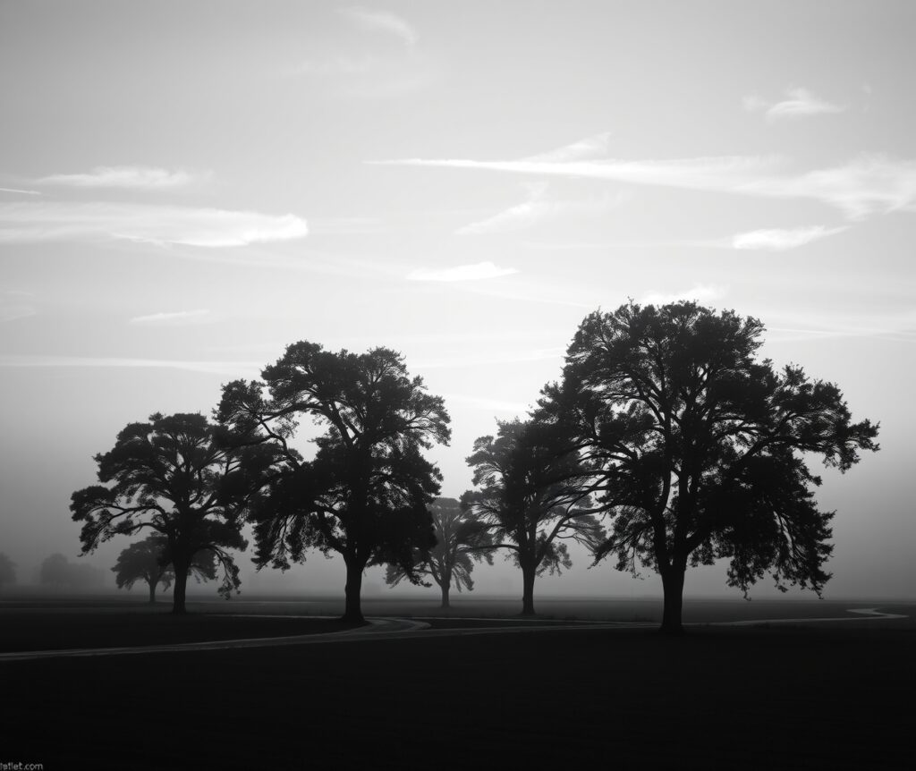 Ethereal Monochrome Landscape at Dusk – free AI stock image