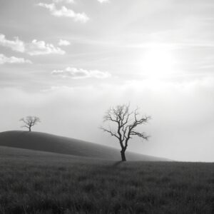 Ethereal Monochrome Landscape of Serenity – free AI stock image