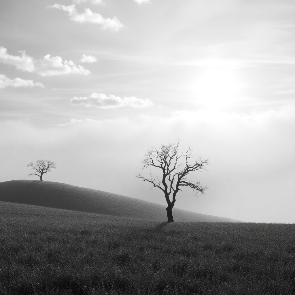 Ethereal Monochrome Landscape of Serenity – free AI stock image