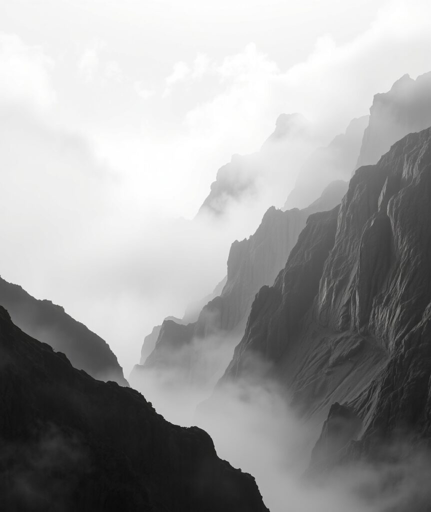 Ethereal Monochrome Mountain Landscape – free AI stock image