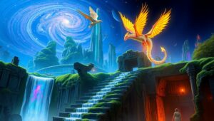 Ethereal Ruins Meets Neon Futures – free AI stock image