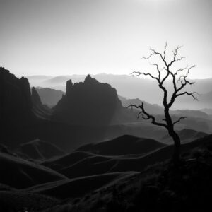 Ethereal Shadows of a Monochrome Landscape – free AI stock image