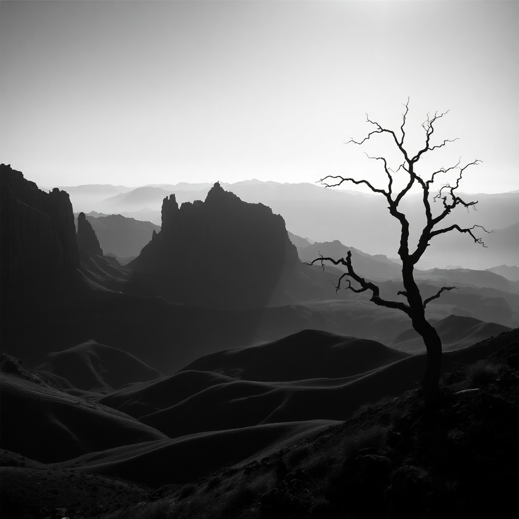 Ethereal Shadows of a Monochrome Landscape – free AI stock image