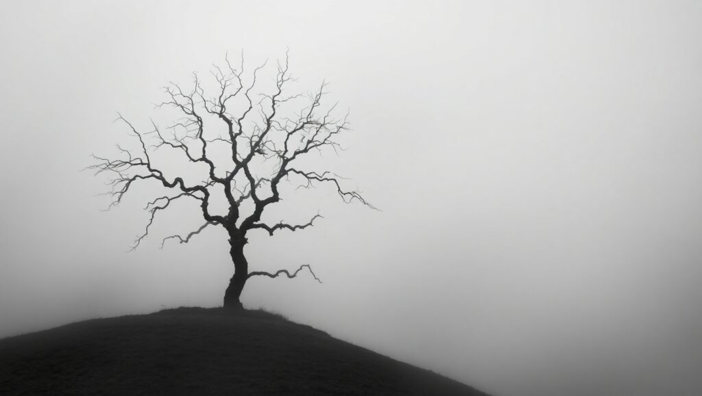 Ethereal Tree in Misty Monochrome – free AI stock image