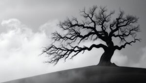 Ethereal Tree in Monochrome – free AI stock image