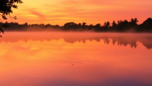 Evening Glow by the Lake – free AI stock image