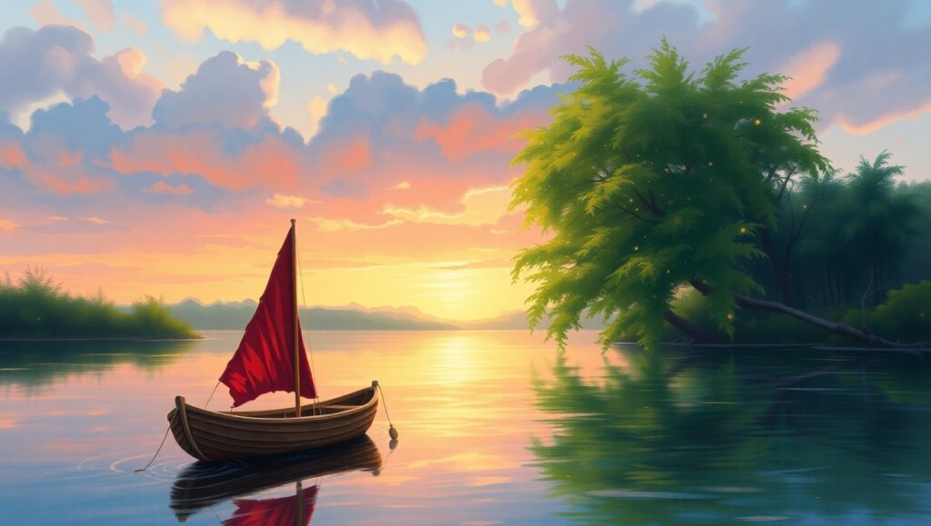 Evening Serenity by the River – free AI stock image