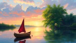 Evening Serenity by the River – free AI stock image