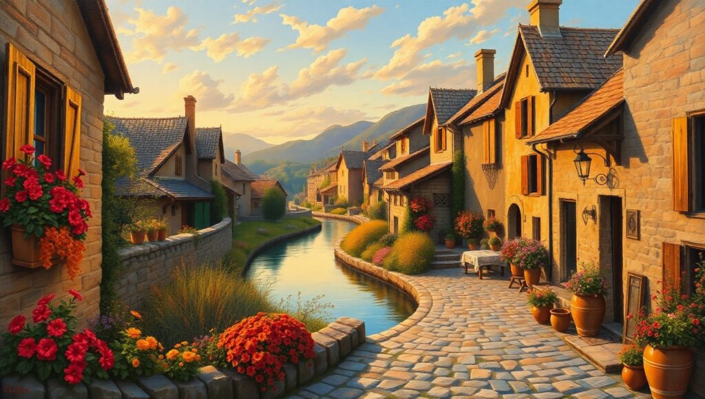 Evening Serenity in Oil Paint – free AI stock image