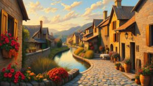Evening Serenity in Oil Paint – free AI stock image