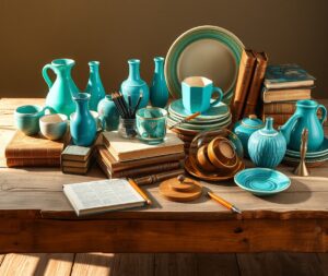 Everyday Objects on a Wooden Table – free AI stock image