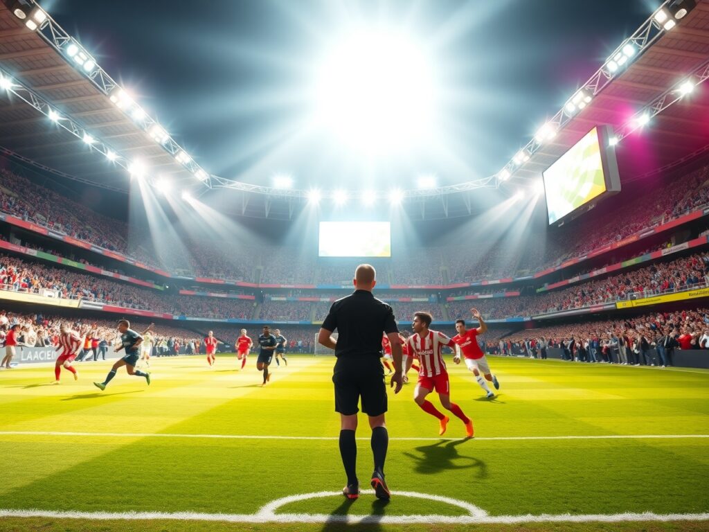 Exciting Football Match Under the Floodlights – free AI stock image