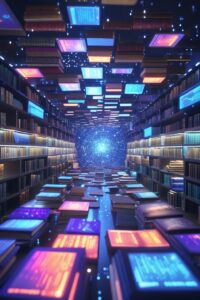 Expansive Virtual Library in a Digital Realm – free AI stock image