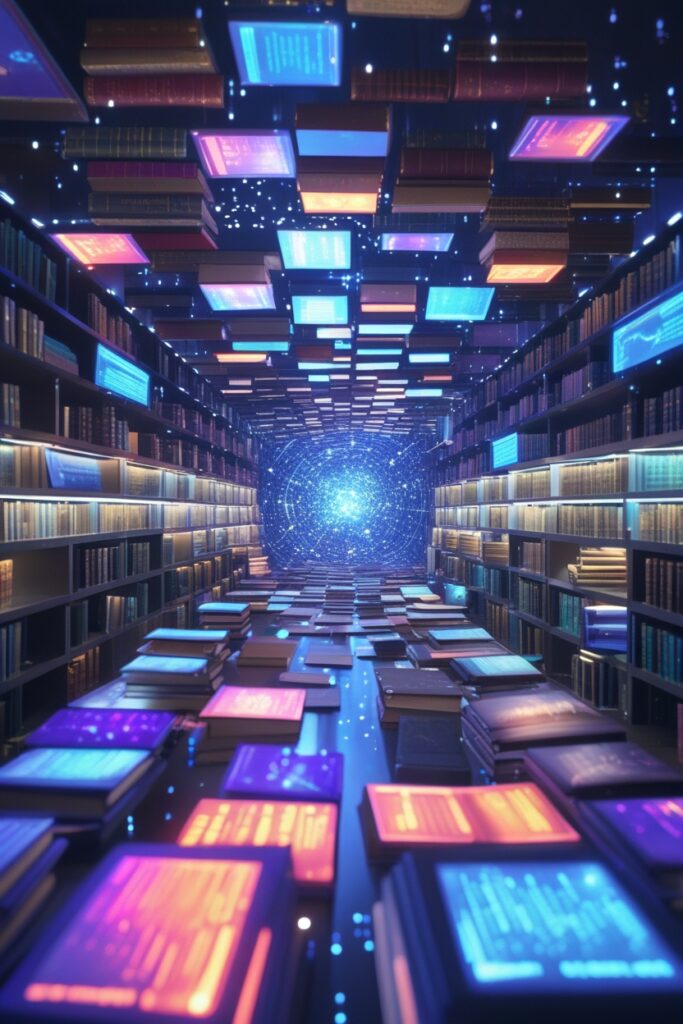 Expansive Virtual Library in a Digital Realm – free AI stock image