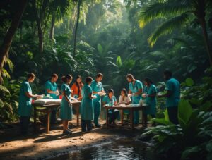 Explorers in a Tropical Jungle Clinic – free AI stock image