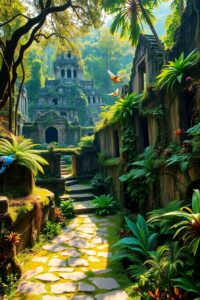 Exploring Ancient Ruins Amidst Lush Nature – free AI stock image