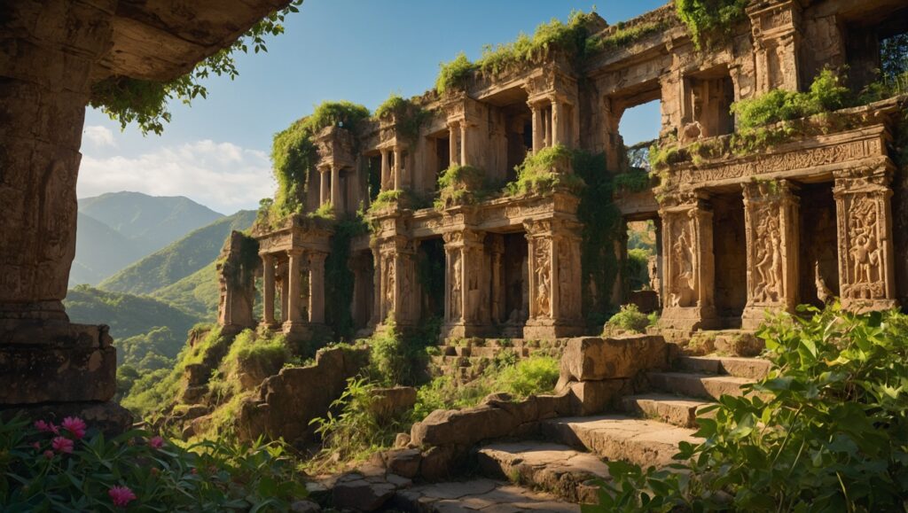 Exploring Ancient Ruins in a Distant Land – free AI stock image