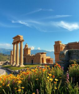 Exploring Ancient Ruins in Serene Landscapes – free AI stock image