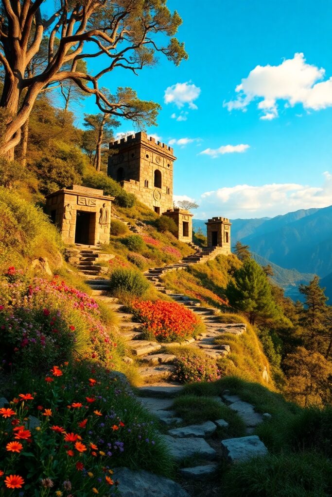 Exploring Ancient Ruins on a Mountain Trail – free AI stock image