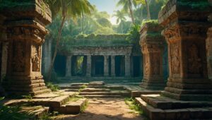 Exploring Ancient Ruins on a Tropical Island – free AI stock image